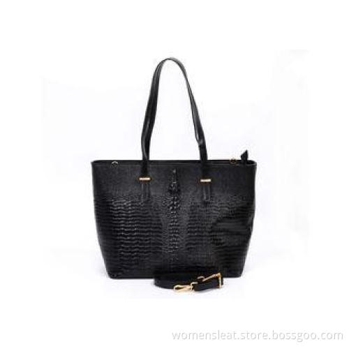 Black Shopper Tote Ladies Leather Shoulder Bags Croco Embos
